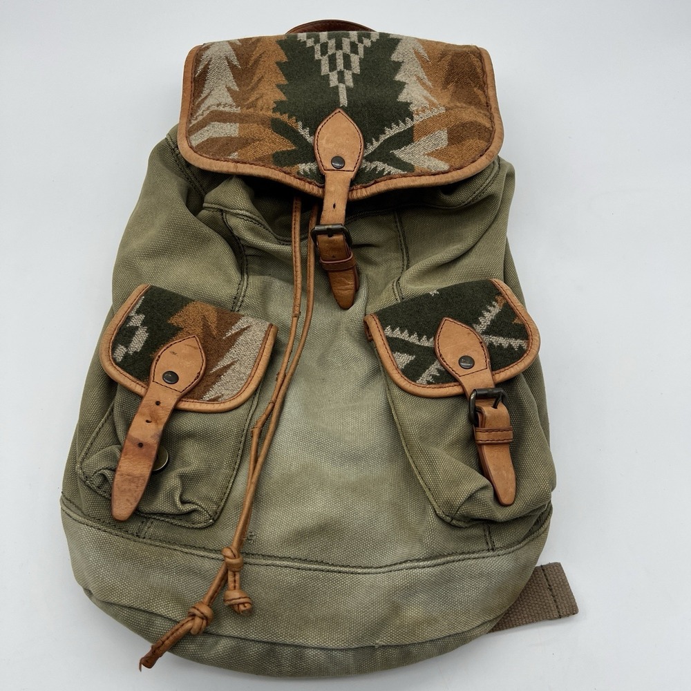 Pendleton Green Multi Wool Canvas Southwestern Ha… - image 1